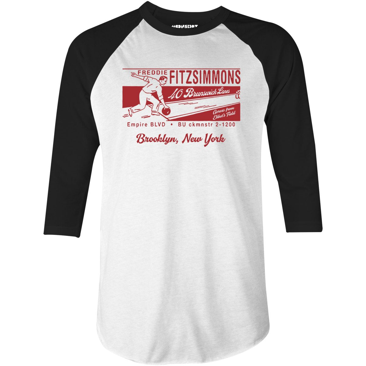 Freddie Fitzsimmons - Brooklyn, NY - Vintage Bowling Alley - 3/4 Sleeve Raglan T-Shirt