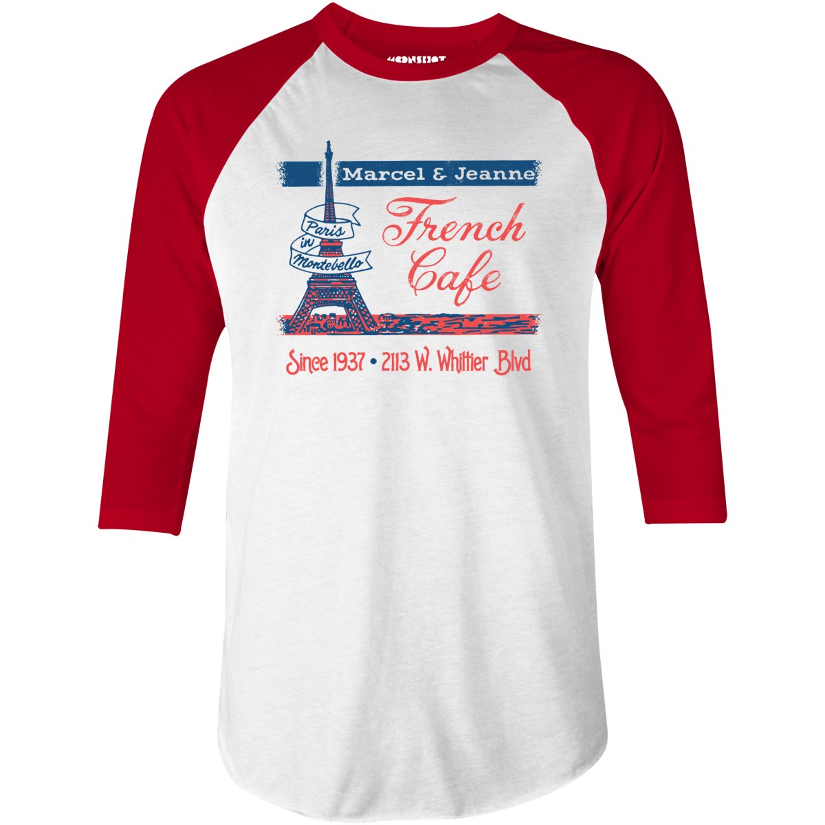 French Cafe - Montebello, CA - Vintage Restaurant - 3/4 Sleeve Raglan T-Shirt