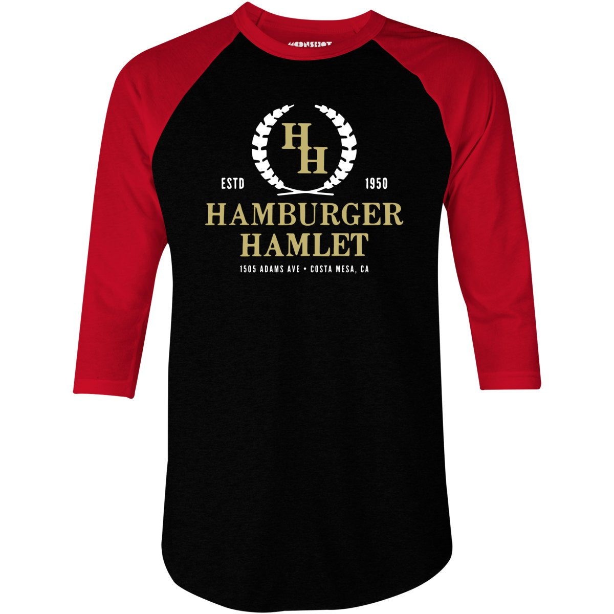 Hamburger Hamlet - Costa Mesa, CA - Vintage Restaurant - 3/4 Sleeve Raglan T-Shirt