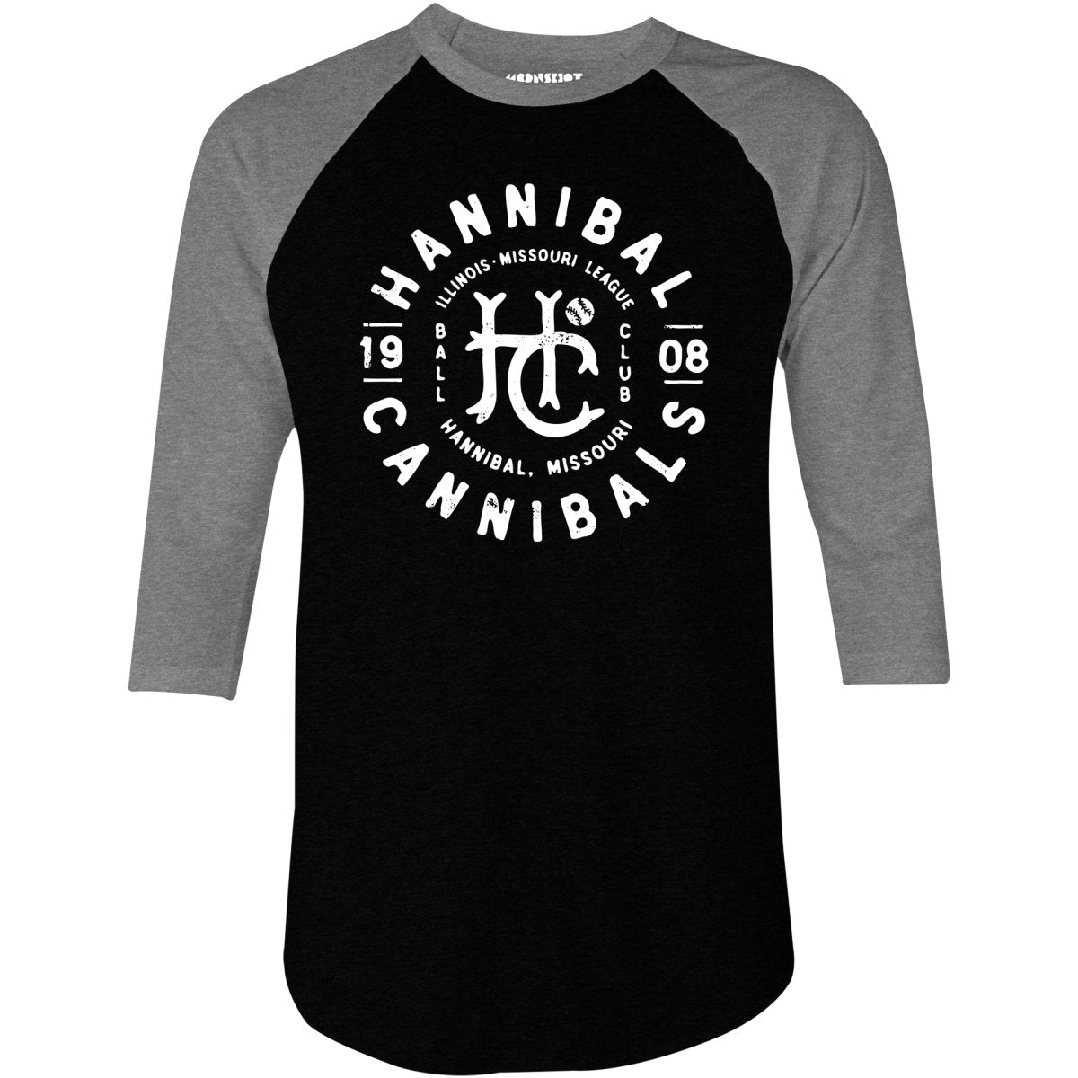 Hannibal Cannibals - Missouri - Vintage Defunct Baseball Teams - 3/4 Sleeve Raglan T-Shirt