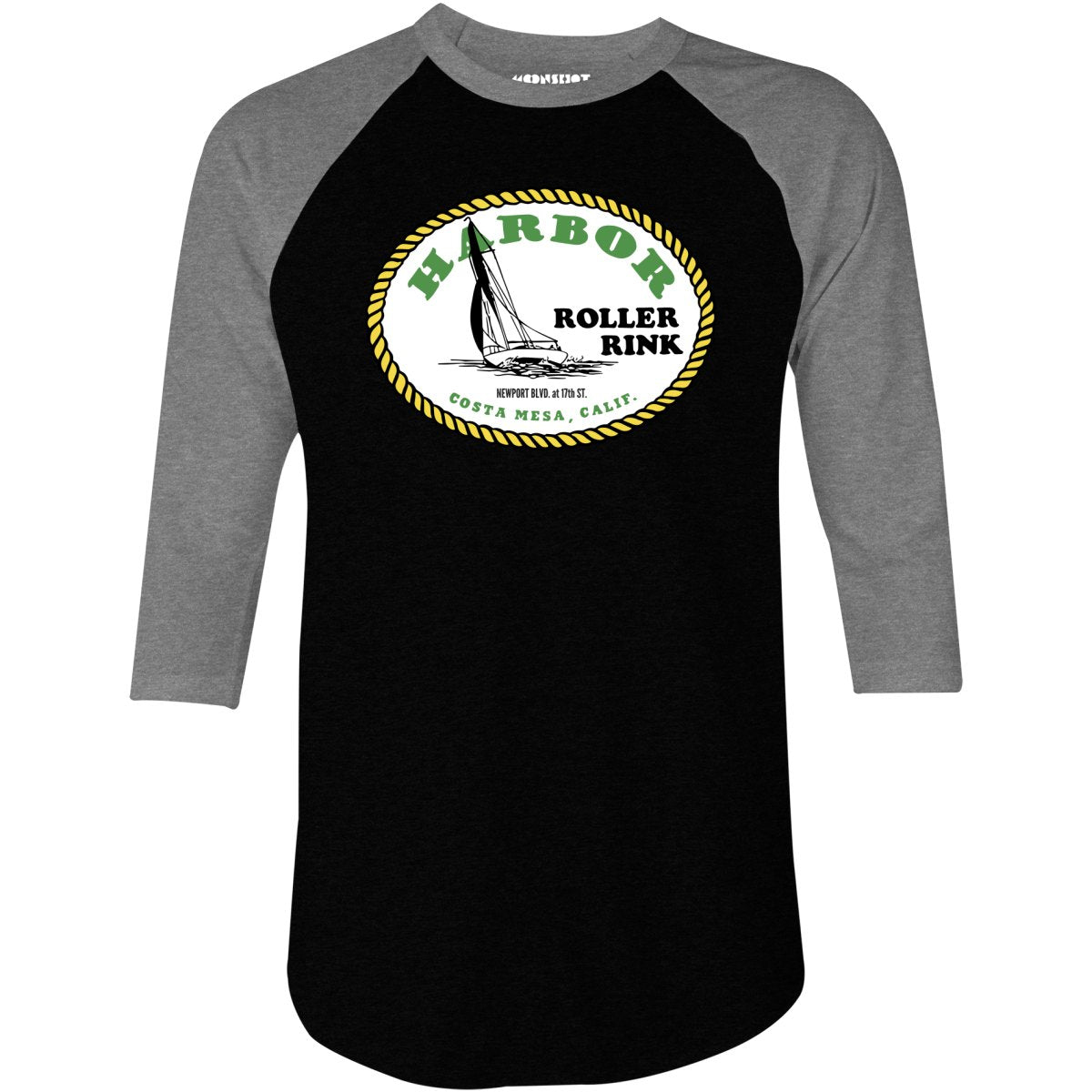 Harbor Roller Rink - Costa Mesa, CA - Vintage Roller Rink - 3/4 Sleeve Raglan T-Shirt