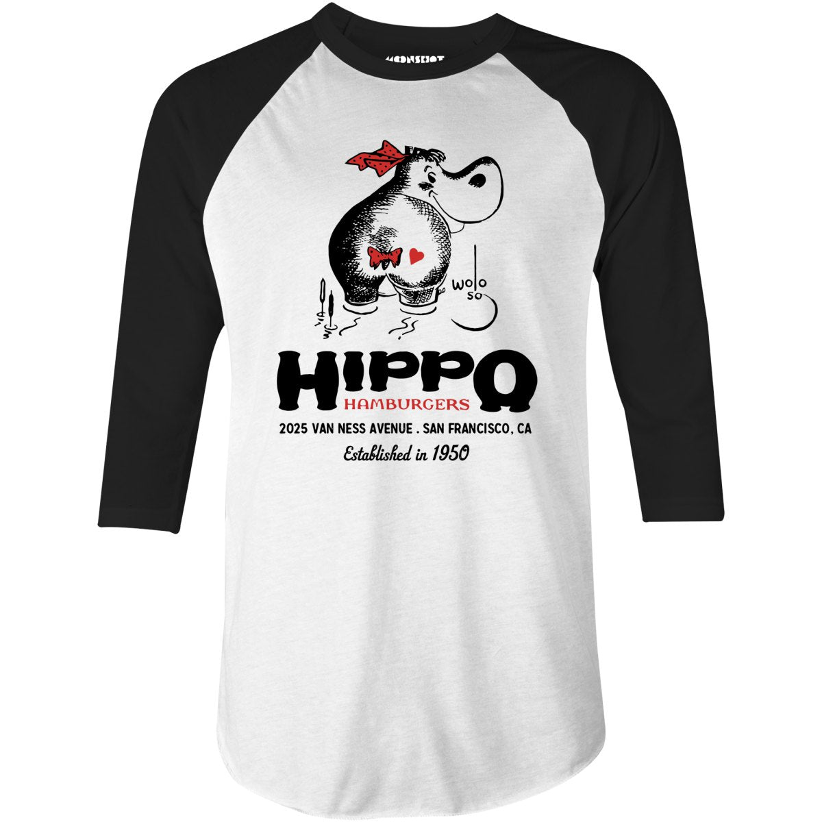 Hippo Hamburgers - San Francisco, CA - Vintage Restaurant - 3/4 Sleeve Raglan T-Shirt