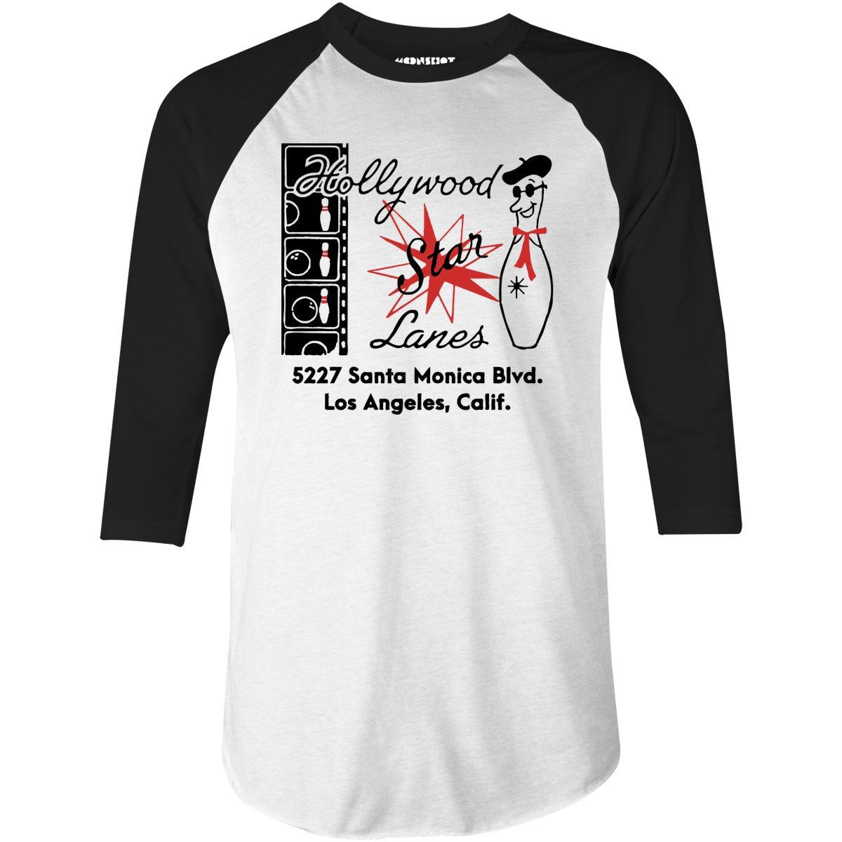 Hollywood Star Lanes - Los Angeles, CA - Vintage Bowling Alley - 3/4 Sleeve Raglan T-Shirt