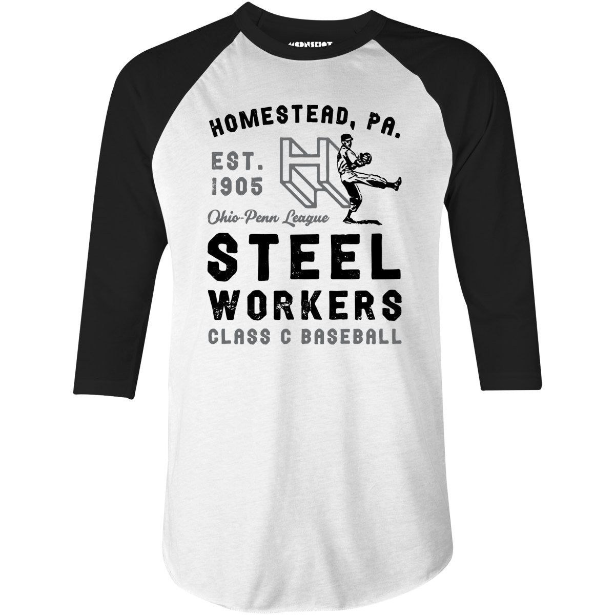 Homestead Steel Workers - Pennsylvania - Vintage Defunct Baseball Teams - 3/4 Sleeve Raglan T-Shirt