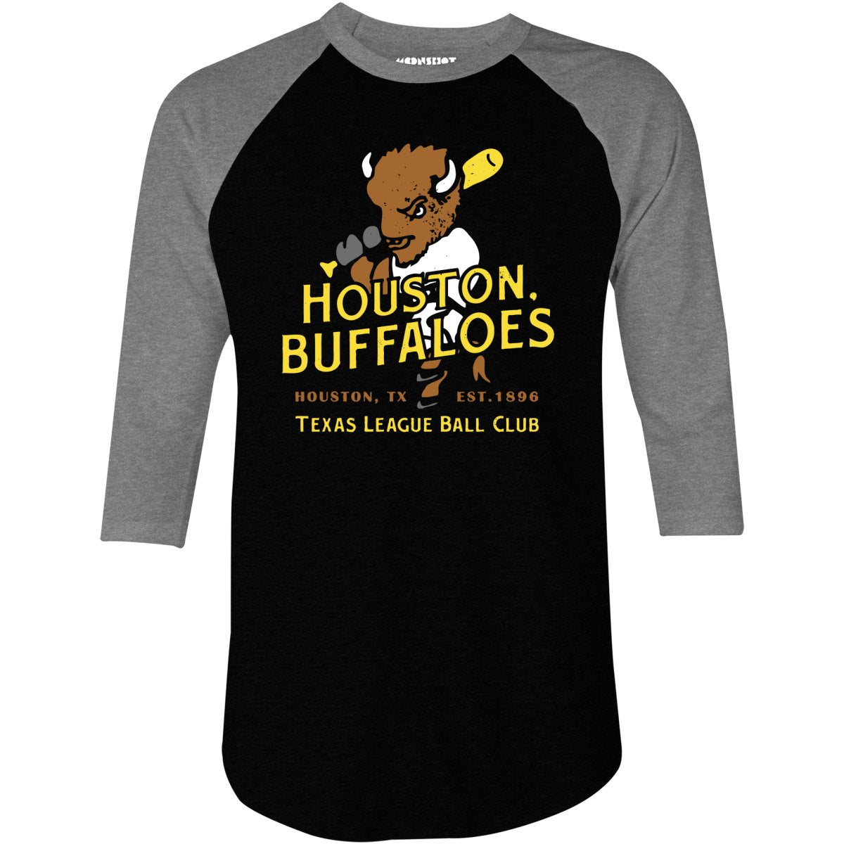 Houston Buffaloes - Texas - Vintage Defunct Baseball Teams - 3/4 Sleeve Raglan T-Shirt