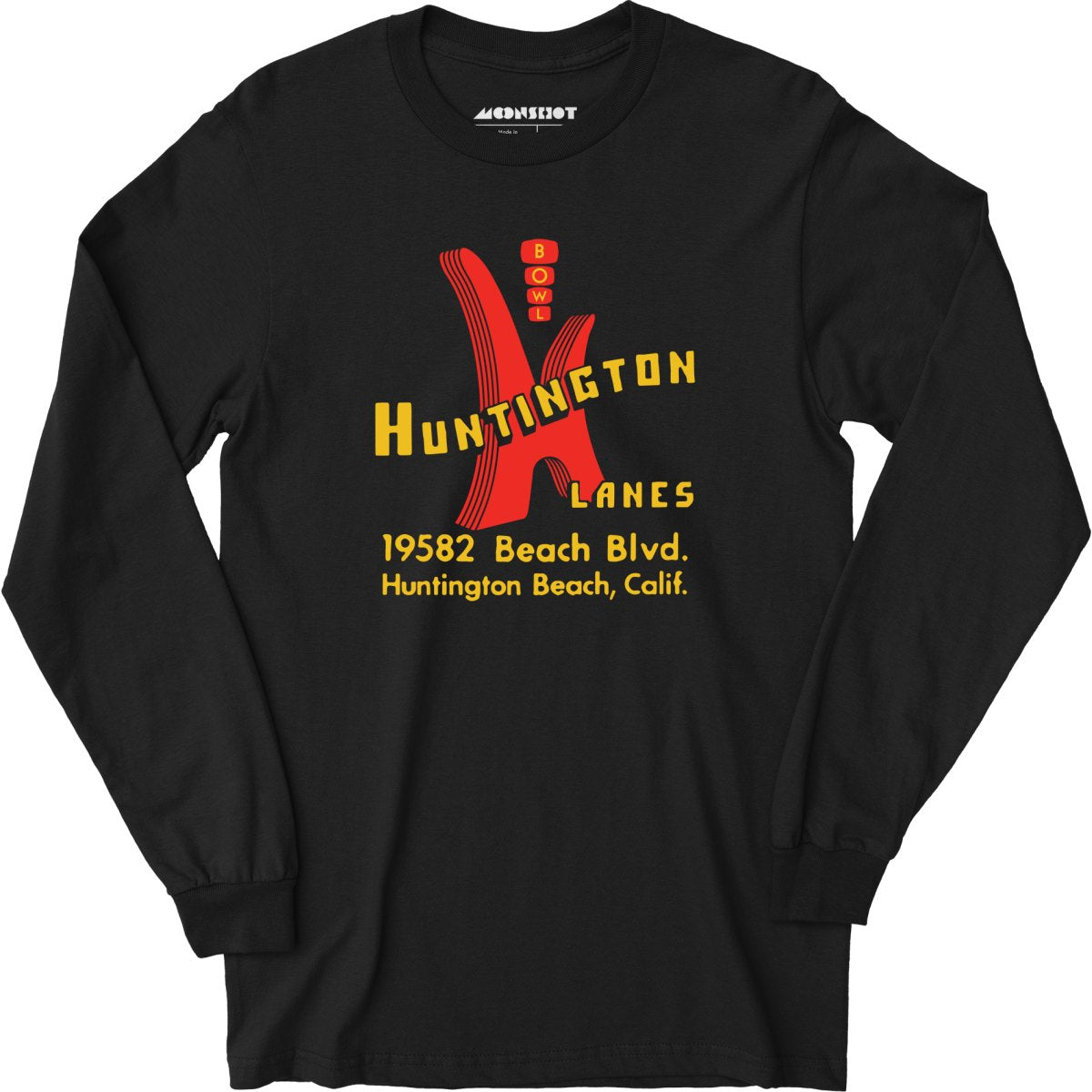 Huntington Lanes - Huntington Beach, CA - Vintage Bowling Alley - Long Sleeve T-Shirt