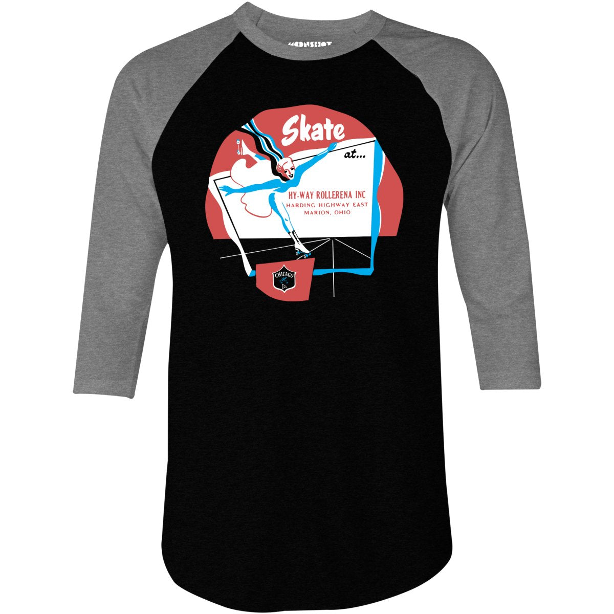 Hy-Way Rollerena - Marion, OH - Vintage Roller Rink - 3/4 Sleeve Raglan T-Shirt