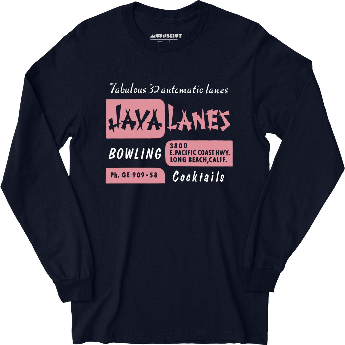 Java Lanes - Long Beach, CA - Vintage Bowling Alley - Long Sleeve T-Shirt