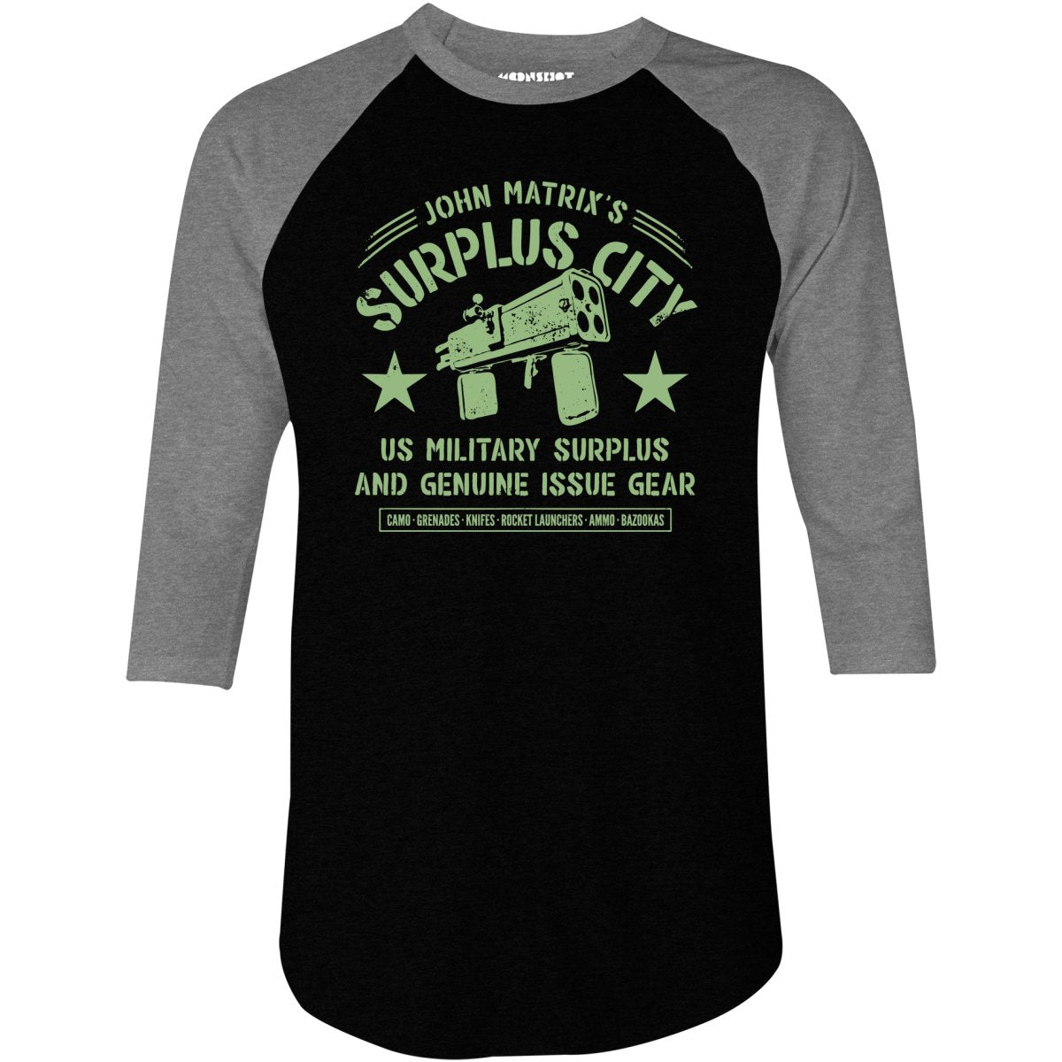 John Matrix's Surplus City - 3/4 Sleeve Raglan T-Shirt