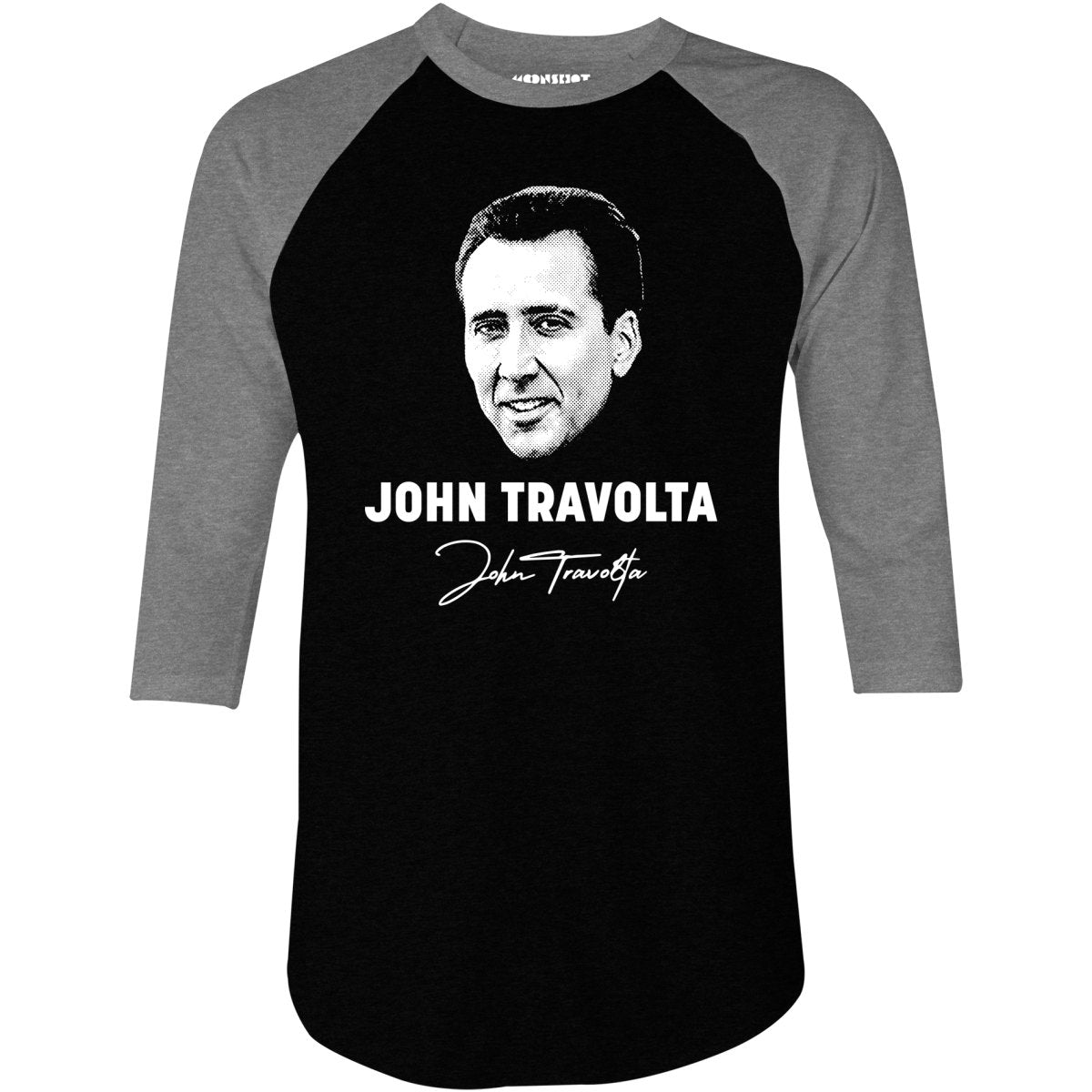 John Travolta - Nicolas Cage Face Off Mashup - 3/4 Sleeve Raglan T-Shirt