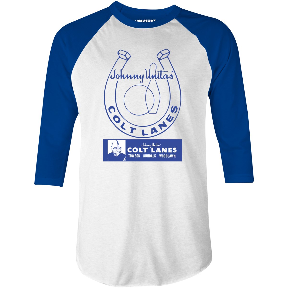 Johnny Unitas Colt Lanes - Maryland - Vintage Bowling Alley - 3/4 Sleeve Raglan T-Shirt