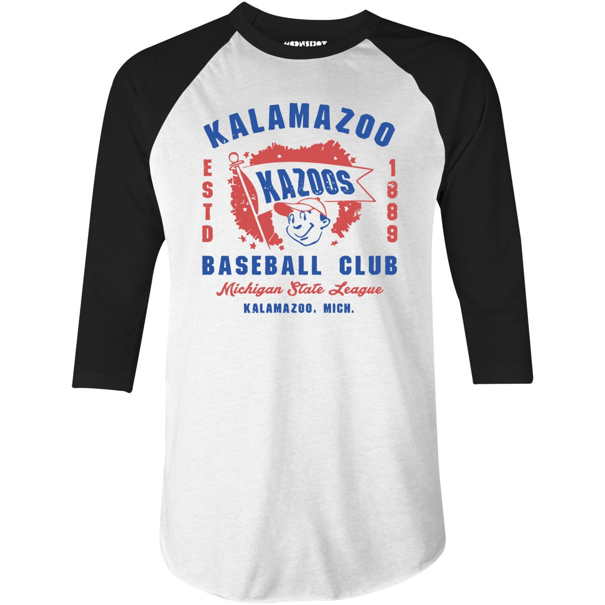 Kalamazoo Kazoos - Michigan - Vintage Defunct Baseball Teams - 3/4 Sleeve Raglan T-Shirt