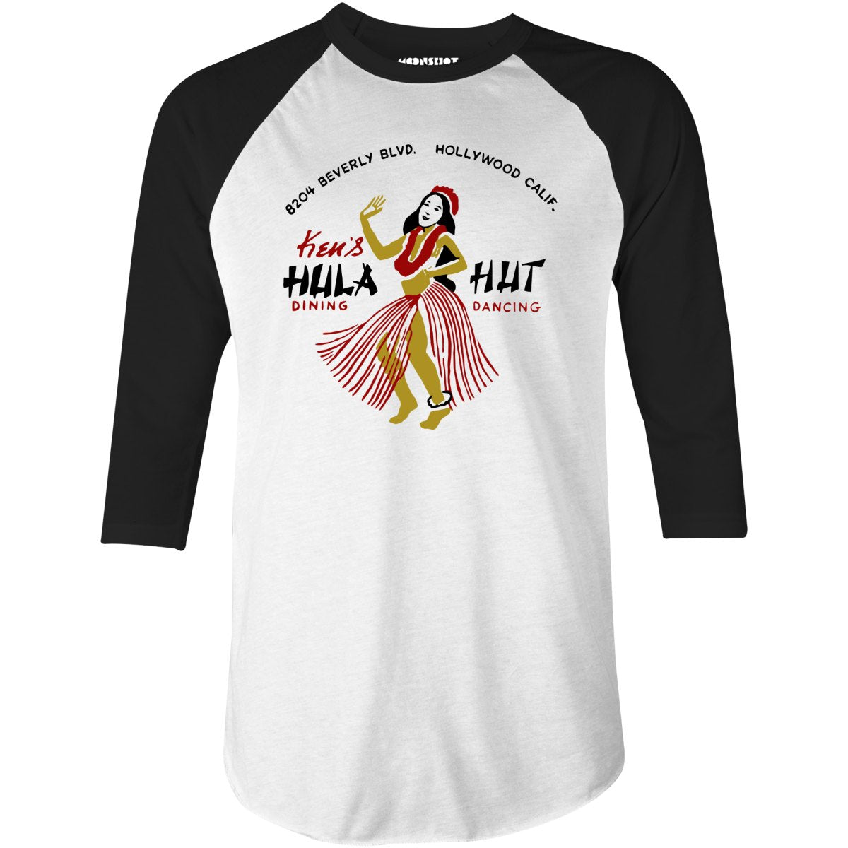 Ken's Hula Hut - Hollywood, CA - Vintage Tiki Bar - 3/4 Sleeve Raglan T-Shirt