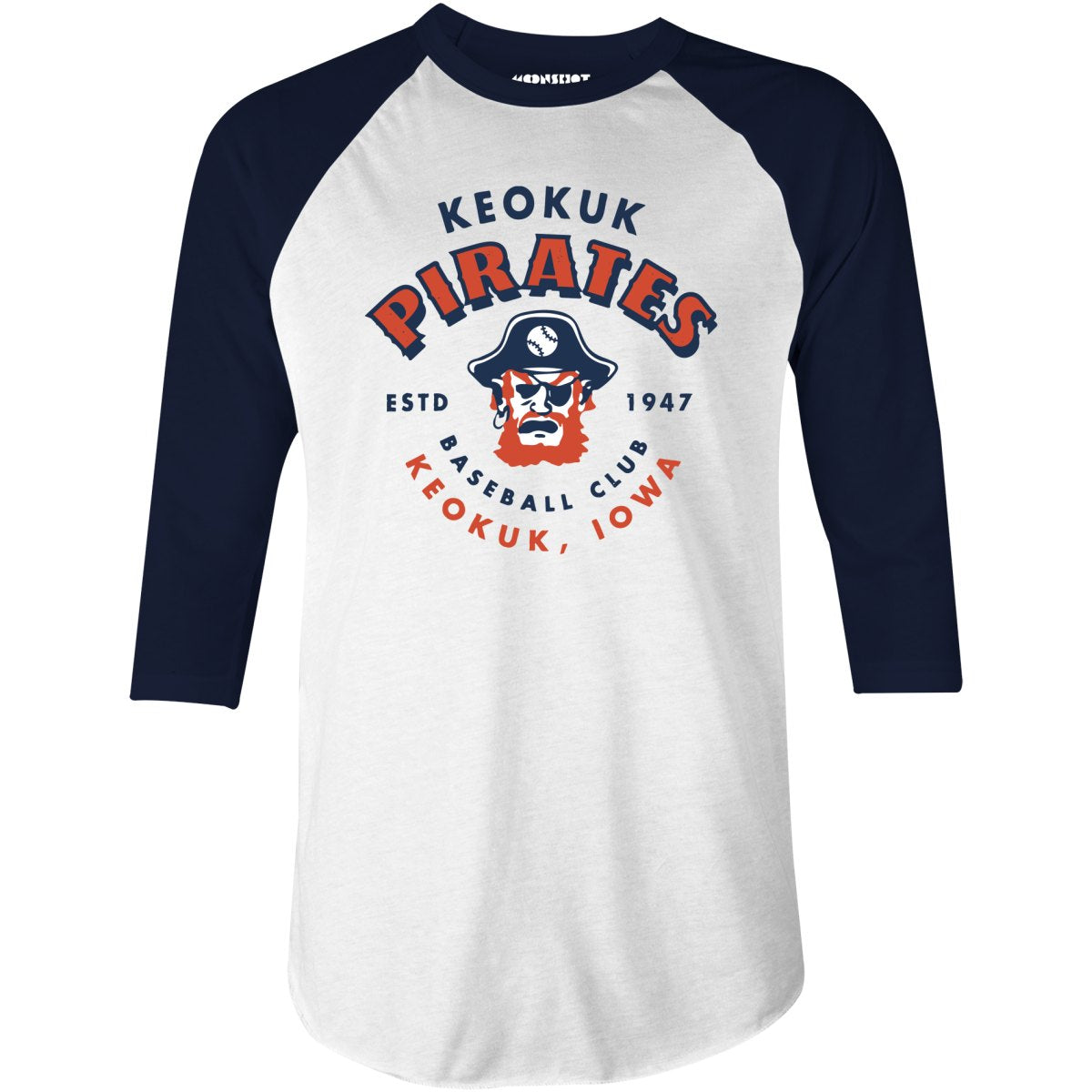 White Label Mfg Keokuk Pirates - Iowa - Vintage Defunct Baseball Teams - 3/4 Sleeve Raglan T-Shirt White/Navy / L