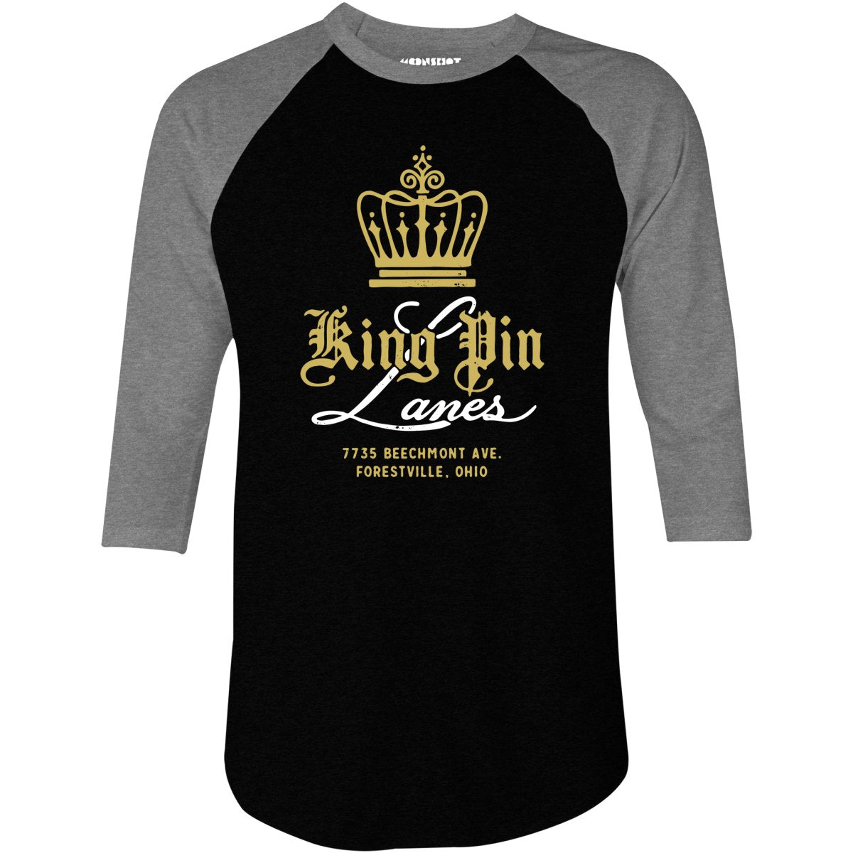 King Pin Lanes - Forestville, OH - Vintage Bowling Alley - 3/4 Sleeve Raglan T-Shirt