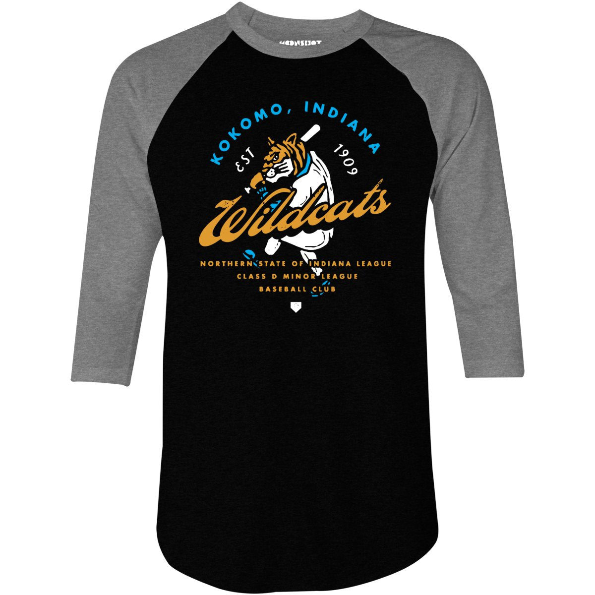 Kokomo Wildcats - Indiana - Vintage Defunct Baseball Teams - 3/4 Sleeve Raglan T-Shirt
