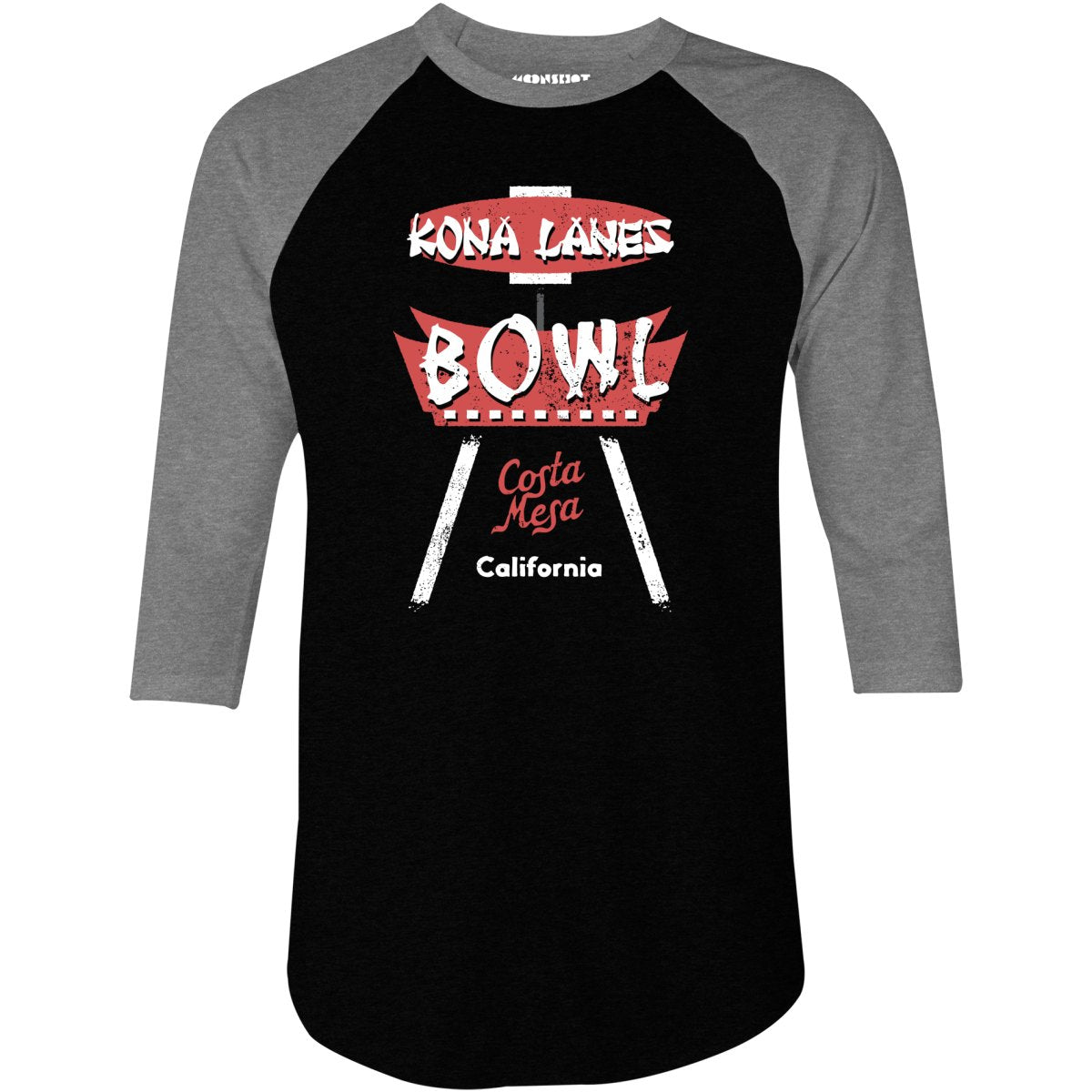 Kona Lanes - Costa Mesa, CA - Vintage Bowling Alley - 3/4 Sleeve Raglan T-Shirt