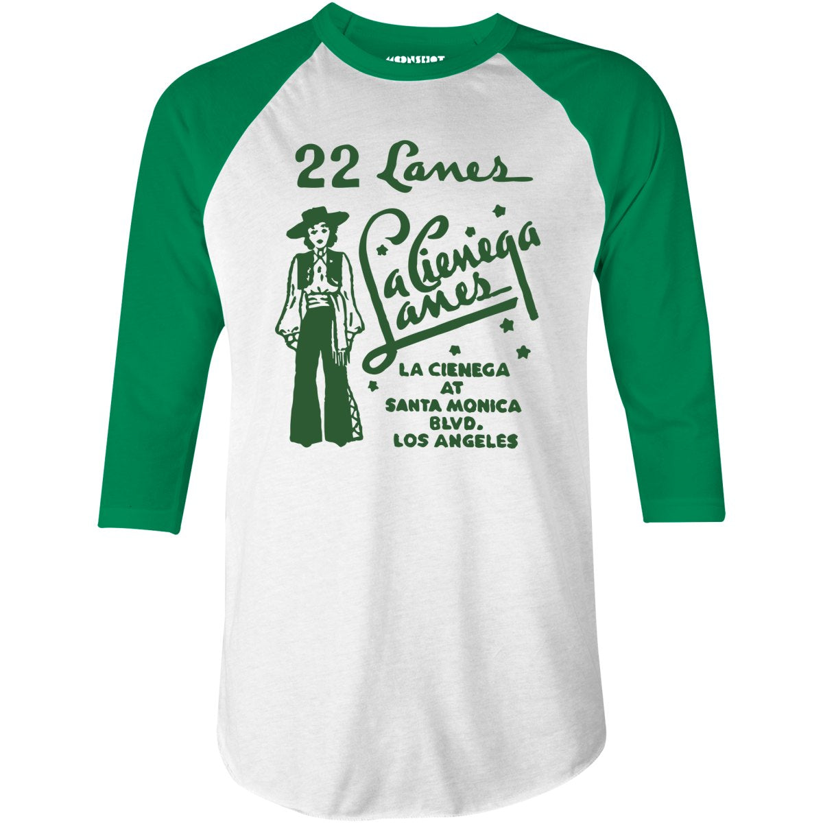 La Cienega Lanes - Los Angeles, CA - Vintage Bowling Alley - 3/4 Sleeve Raglan T-Shirt