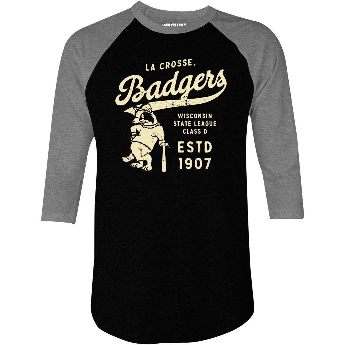 La Crosse Badgers - Wisconsin - Vintage Defunct Baseball Teams - 3/4 Sleeve Raglan T-Shirt