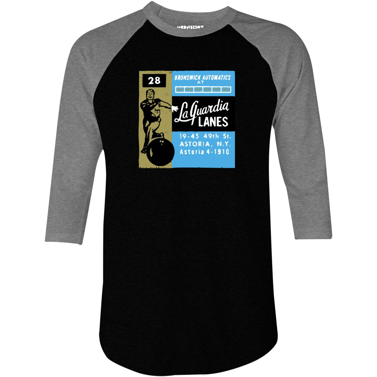 La Guardia Lanes - Astoria, NY - Vintage Bowling Alley - 3/4 Sleeve Raglan T-Shirt