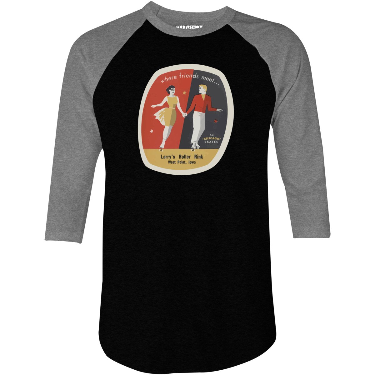 Larry's Roller Rink - West Point, IA - Vintage Roller Rink - 3/4 Sleeve Raglan T-Shirt