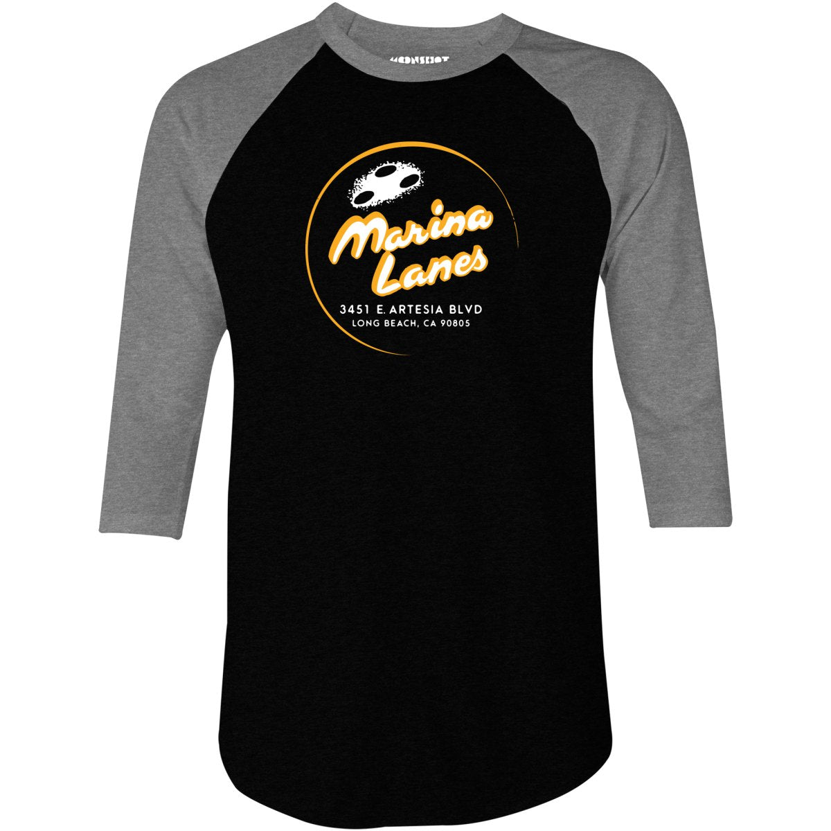 Marina Lanes - Long Beach, CA - Vintage Bowling Alley - 3/4 Sleeve Raglan T-Shirt