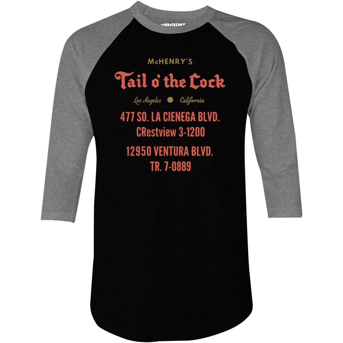 McHenry's Tail o' the Cock - Los Angeles, CA - Vintage Restaurant - 3/4 Sleeve Raglan T-Shirt