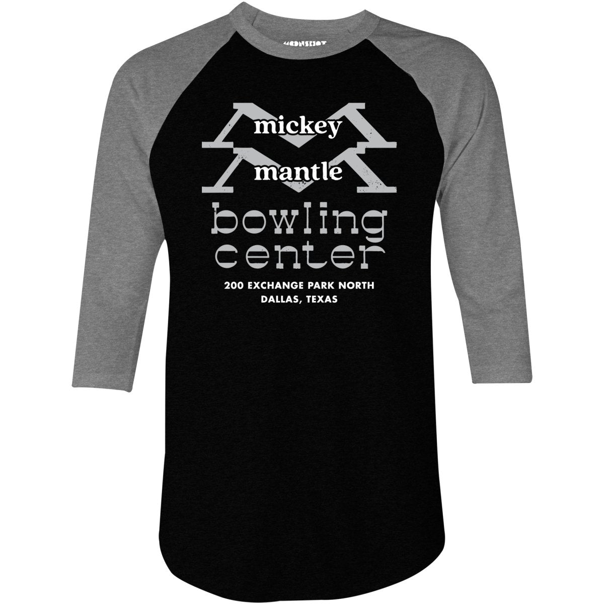 Mickey Mantle Bowling Center - Dallas, TX - Vintage Bowling Alley - 3/4 Sleeve Raglan T-Shirt