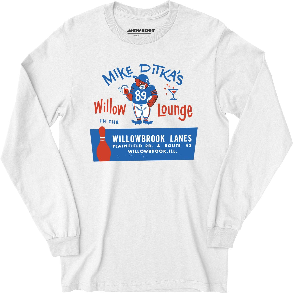 Mike Ditka's Willow Lounge - Willowbrook, IL - Vintage Bowling Alley - Long Sleeve T-Shirt
