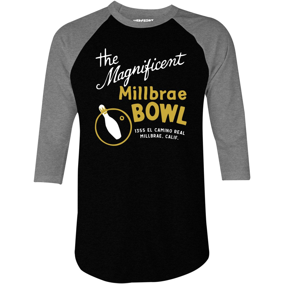 Millbrae Bowl - Millbrae, CA - Vintage Bowling Alley - 3/4 Sleeve Raglan T-Shirt