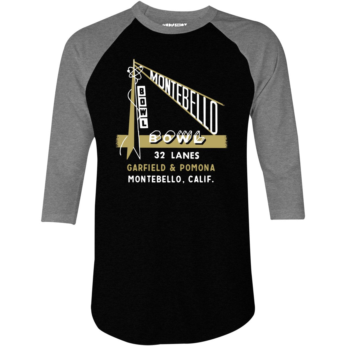 Montebello Bowl - Montebello, CA - Vintage Bowling Alley - 3/4 Sleeve Raglan T-Shirt