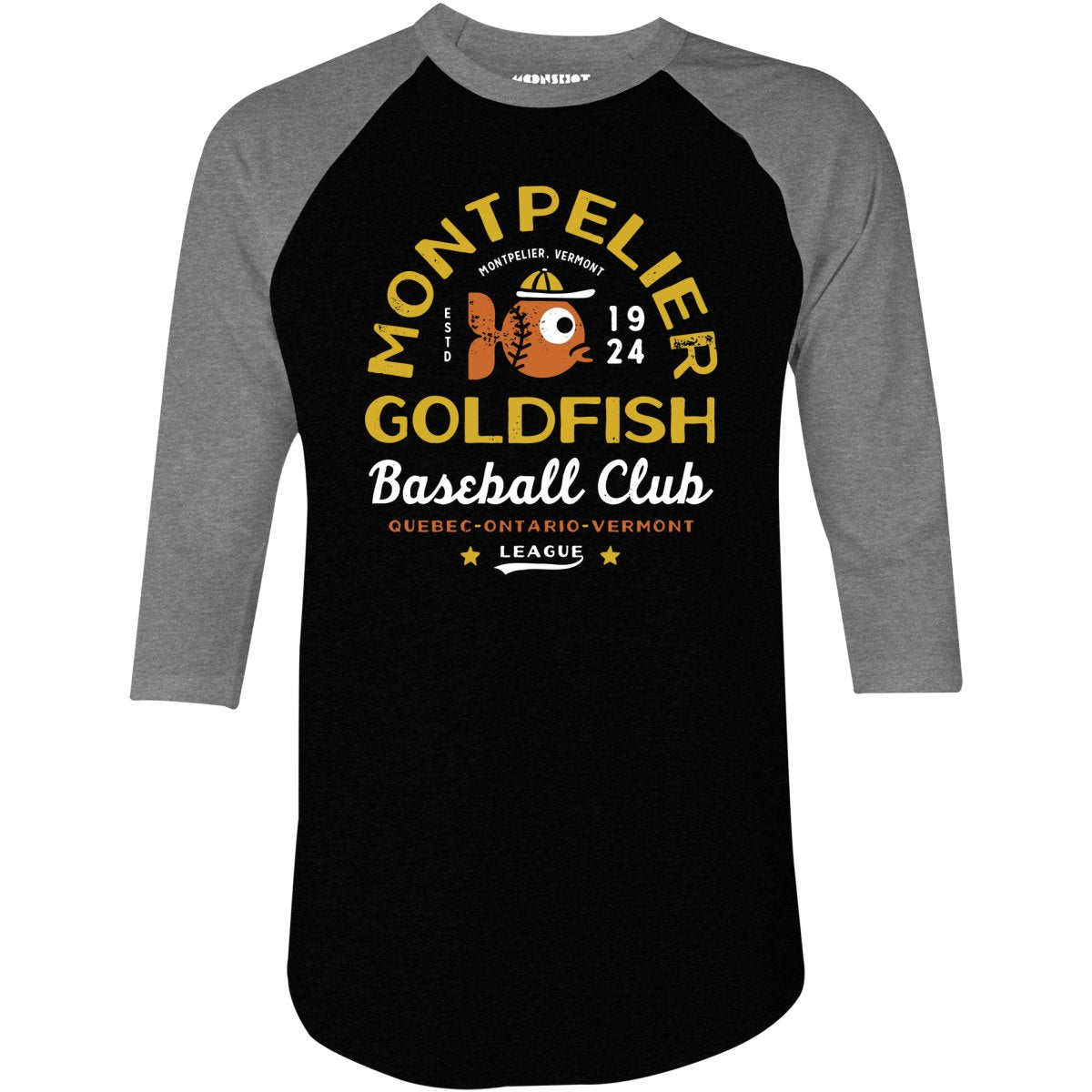 Montpelier Goldfish - Vermont - Vintage Defunct Baseball Teams - 3/4 Sleeve Raglan T-Shirt