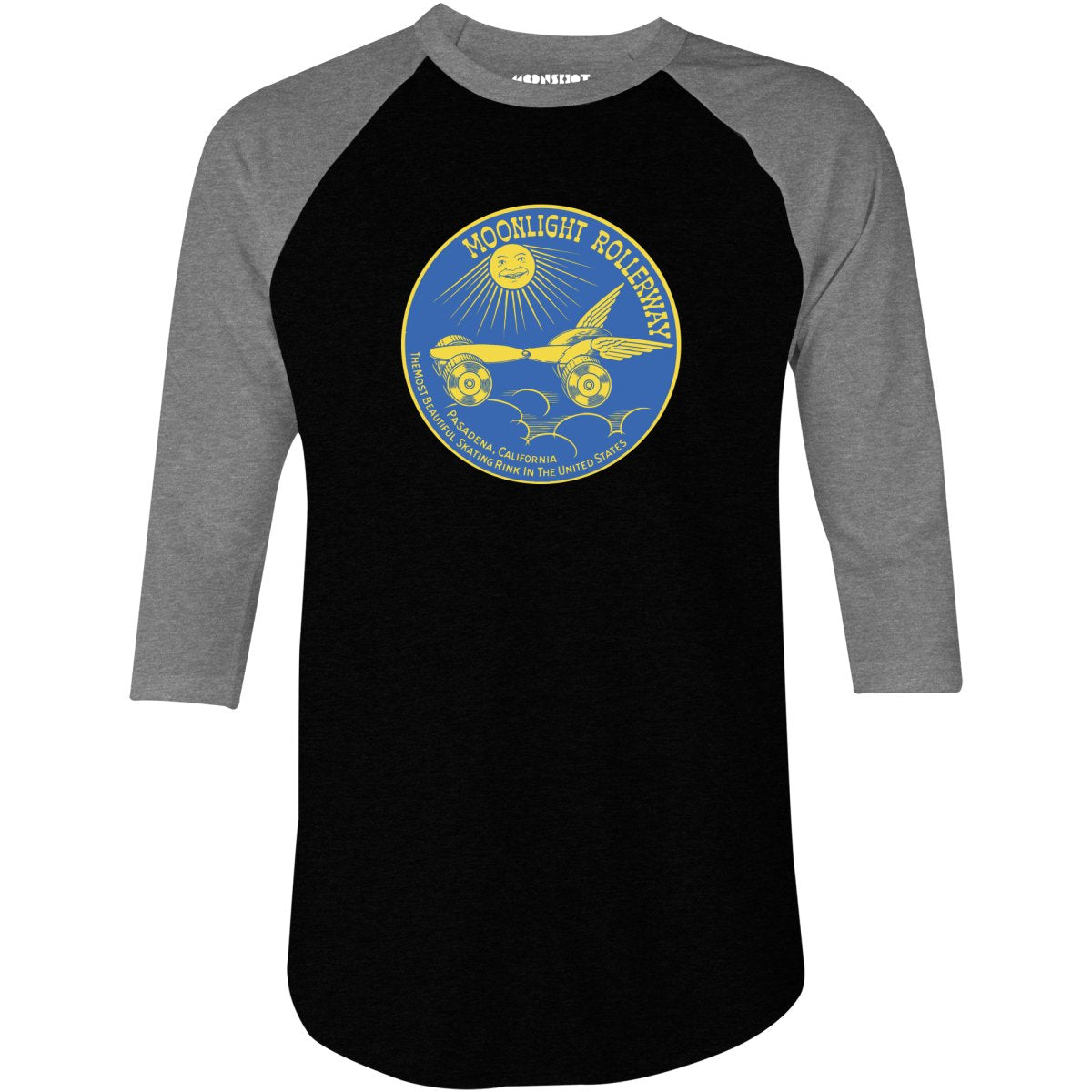 Moonlight Rollerway - Pasadena, CA - Vintage Roller Rink - 3/4 Sleeve Raglan T-Shirt