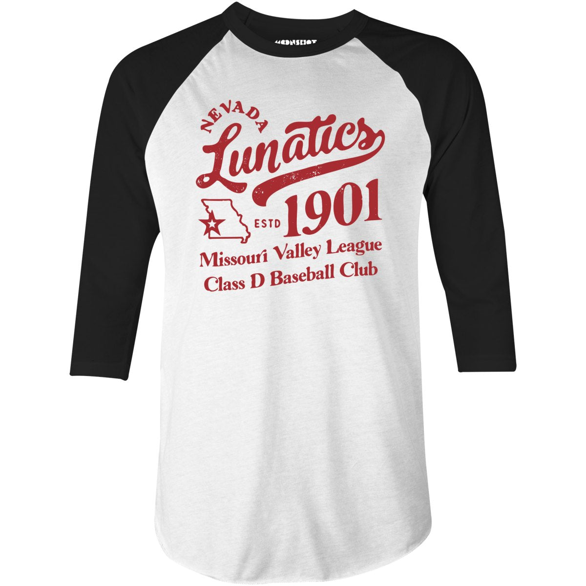 Nevada Lunatics - Missouri - Vintage Defunct Baseball Teams - 3/4 Sleeve Raglan T-Shirt