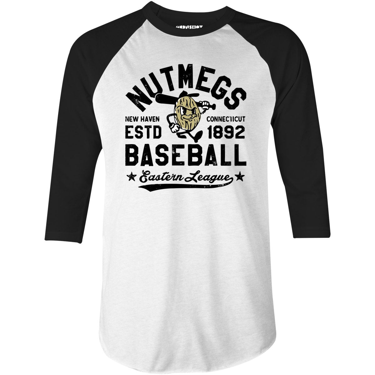 New Haven Nutmegs - Connecticut - Vintage Defunct Baseball Teams - 3/4 Sleeve Raglan T-Shirt