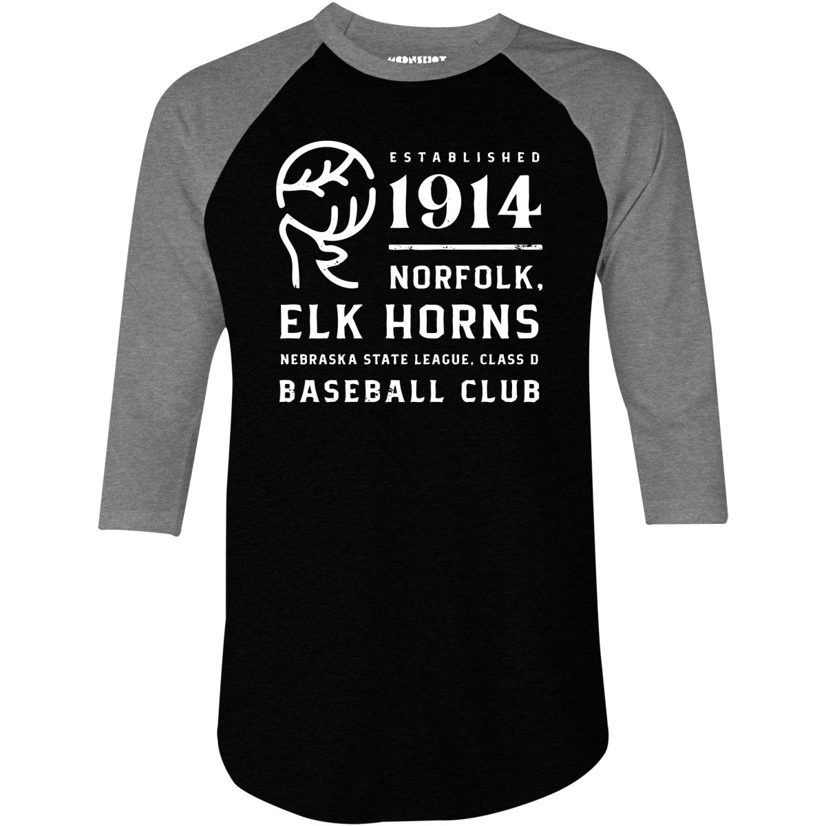 Norfolk Elk Horns - Nebraska - Vintage Defunct Baseball Teams - 3/4 Sleeve Raglan T-Shirt