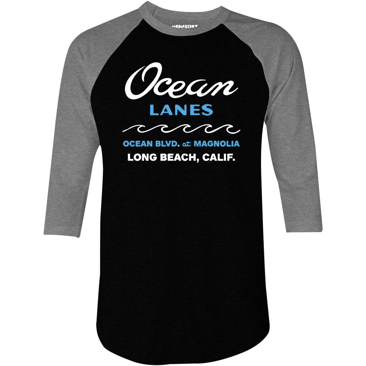 Ocean Lanes - Long Beach, CA - Vintage Bowling Alley - 3/4 Sleeve Raglan T-Shirt