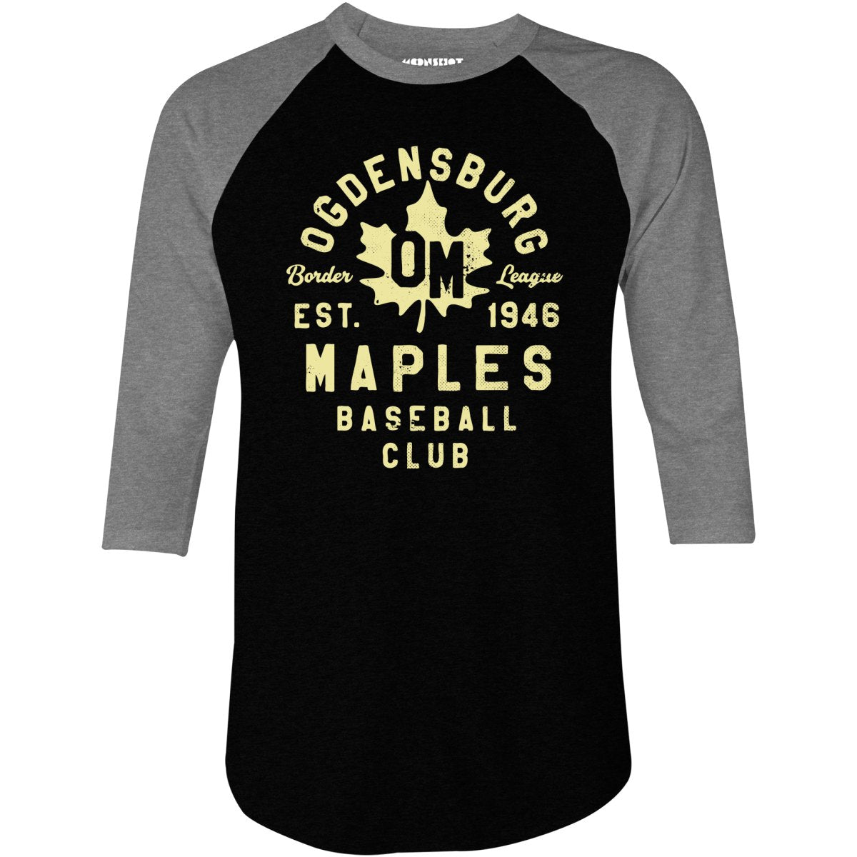 Ogdensburg Maples - New York - Vintage Defunct Baseball Teams - 3/4 Sleeve Raglan T-Shirt