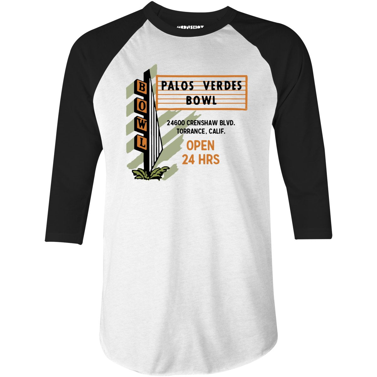 Palos Verdes Bowl - Torrance, CA - Vintage Bowling Alley - 3/4 Sleeve Raglan T-Shirt