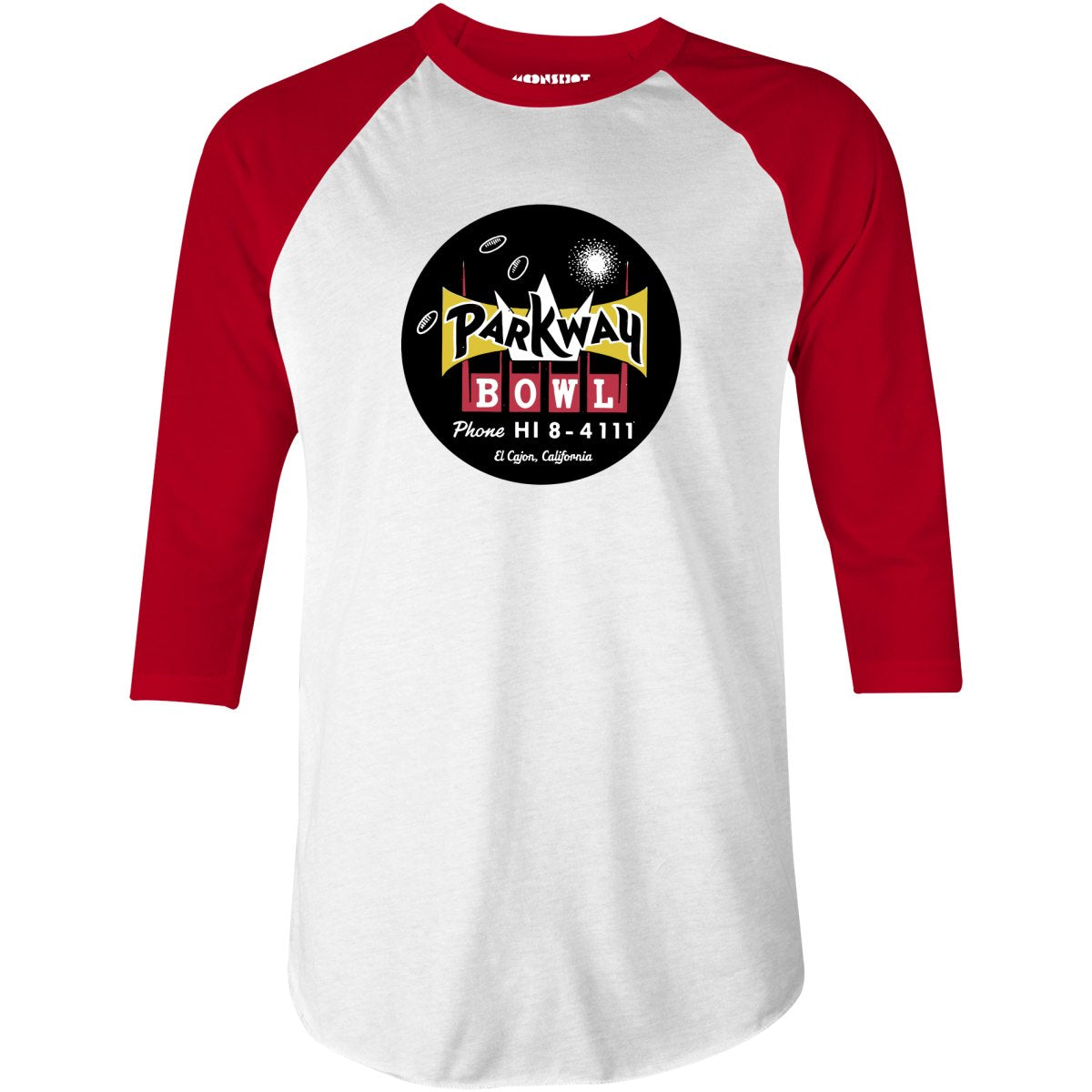 Parkway Bowl - El Cajon, CA - Vintage Bowling Alley - 3/4 Sleeve Raglan T-Shirt