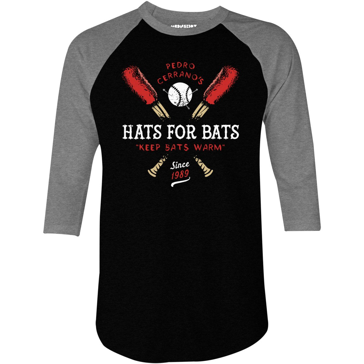White Label Mfg Pedro Cerrano's Hats for Bats - 3/4 Sleeve Raglan T-Shirt Black/Deep Heather / M