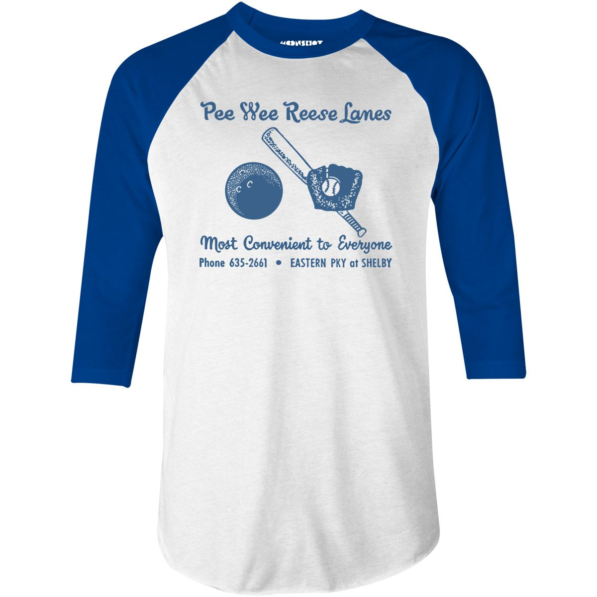 Pee Wee Reese Lanes - Louisville, KY - Vintage Bowling Alley - 3/4 Sleeve Raglan T-Shirt