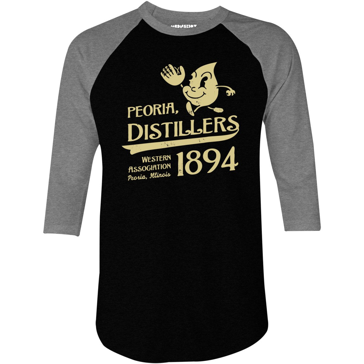 Peoria Distillers - Illinois - Vintage Defunct Baseball Teams - 3/4 Sleeve Raglan T-Shirt
