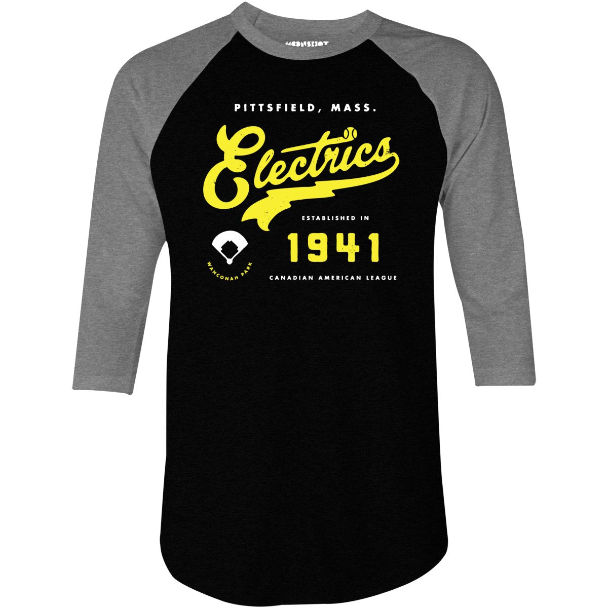 Pittsfield Electrics - Massachusetts - Vintage Defunct Baseball Teams - 3/4 Sleeve Raglan T-Shirt
