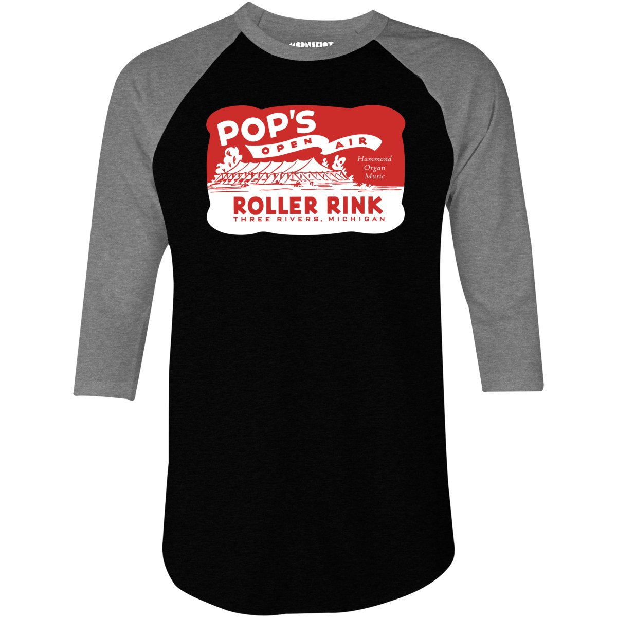 Pop's - Three Rivers, MI - Vintage Roller Rink - 3/4 Sleeve Raglan T-Shirt