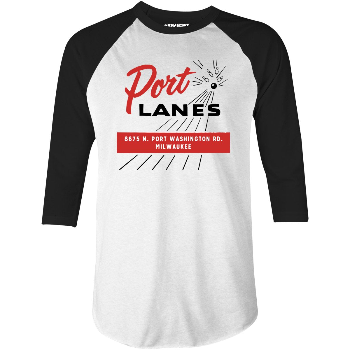 Port Lanes - Milwaukee, WI - Vintage Bowling Alley - 3/4 Sleeve Raglan T-Shirt