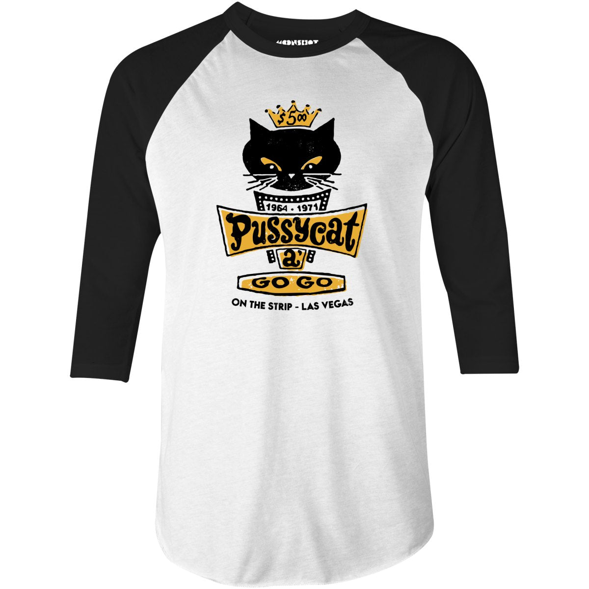 Pussycat A Go Go Sign - Vintage Las Vegas - 3/4 Sleeve Raglan T-Shirt