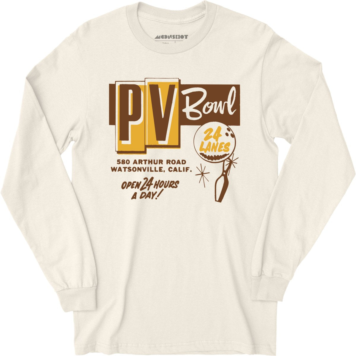 PV Bowl - Watsonville, CA - Vintage Bowling Alley - Long Sleeve T-Shirt