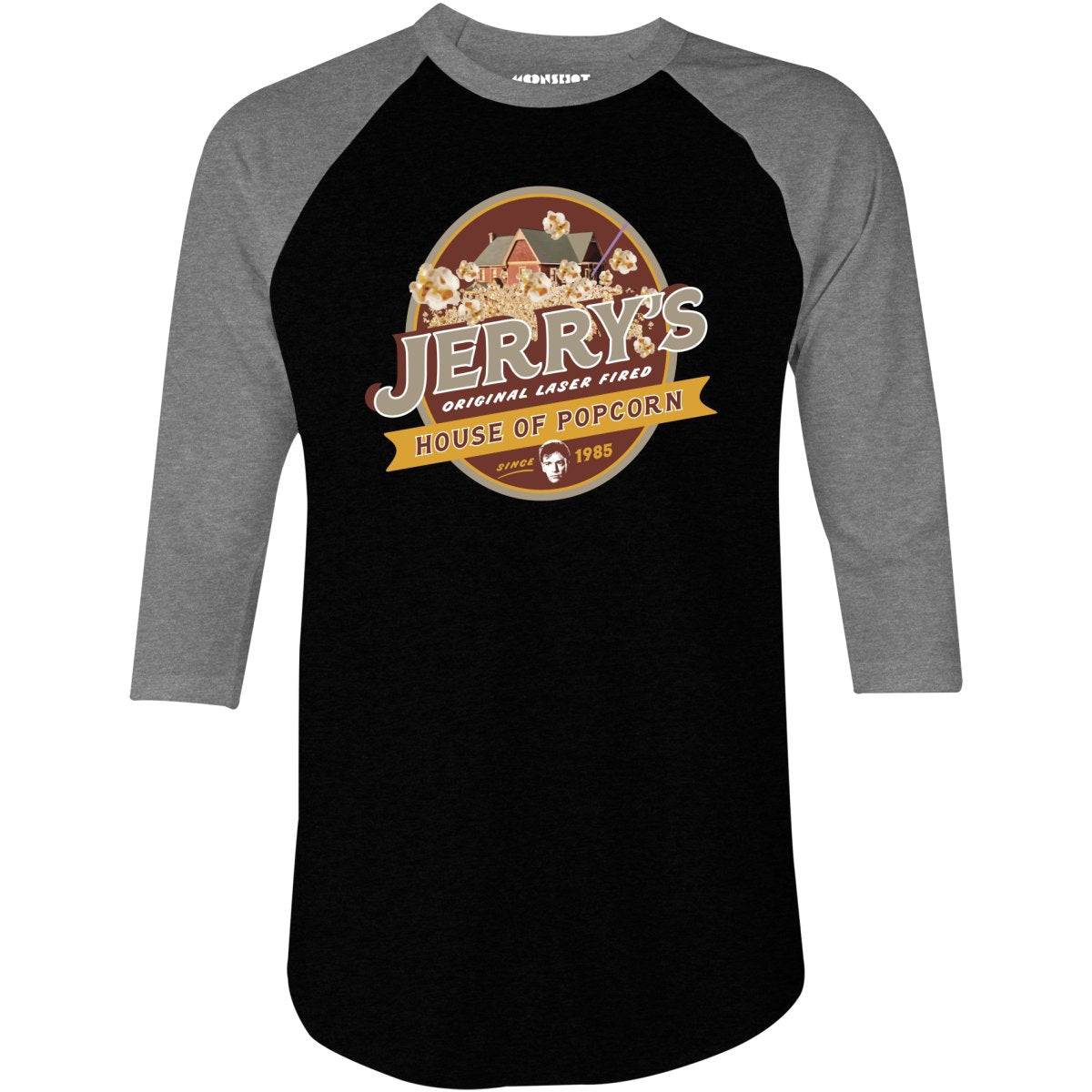 Real Genius - Jerry's House of Popcorn - 3/4 Sleeve Raglan T-Shirt