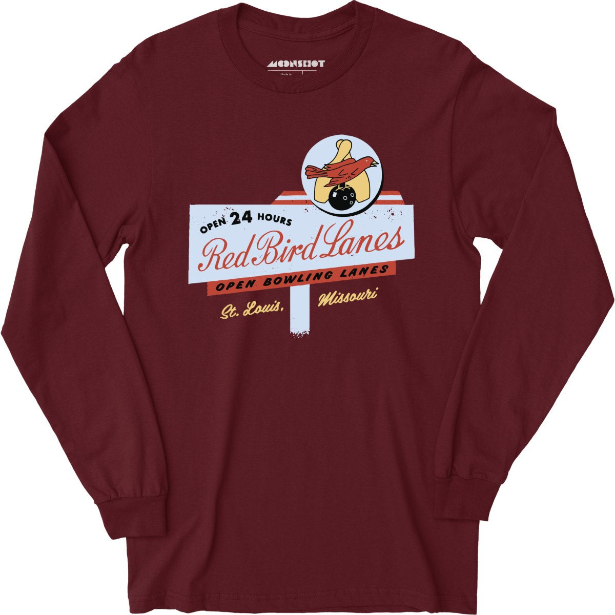 Red Bird Lanes v2 - St. Louis, MO - Vintage Bowling Alley - Long Sleeve T-Shirt